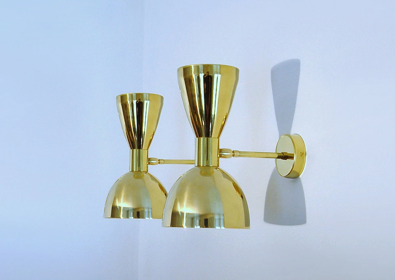 Stilnovo-style brass double-cone wall light 2