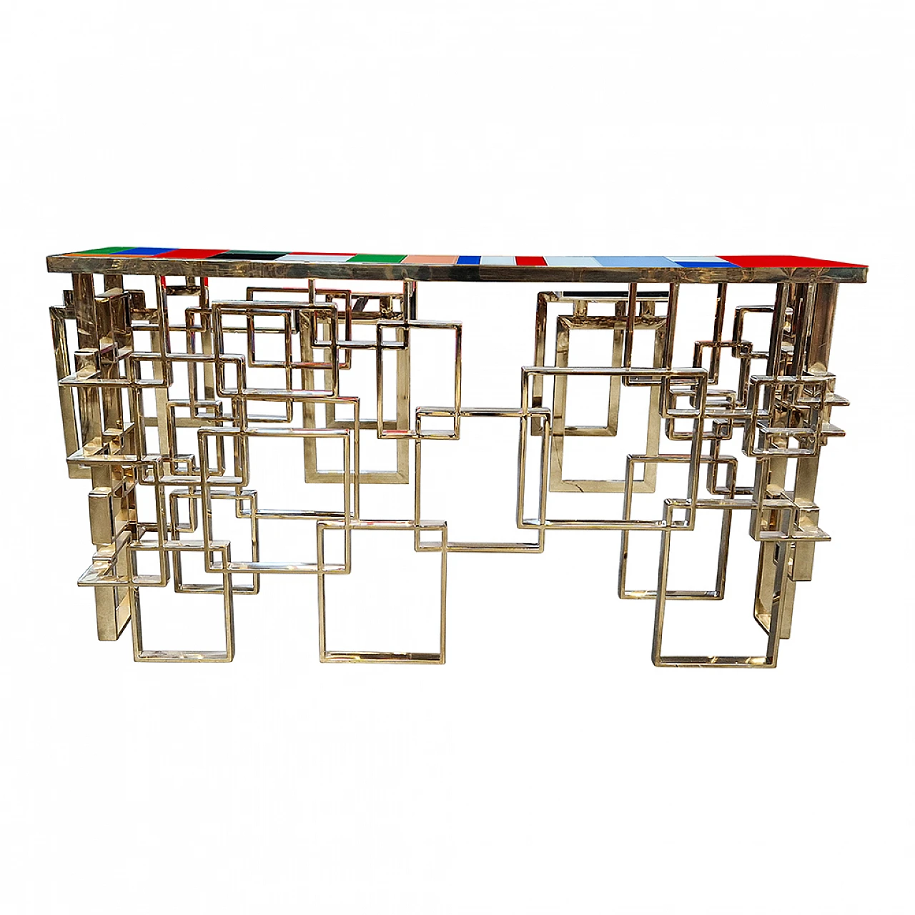 Console in chrome-gold steel and Murano glass top, 1990s 1