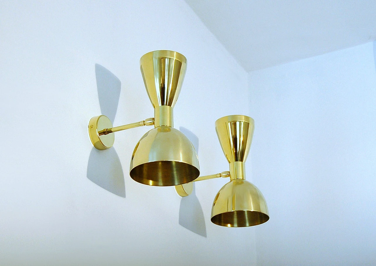 Stilnovo-style brass double-cone wall light 3