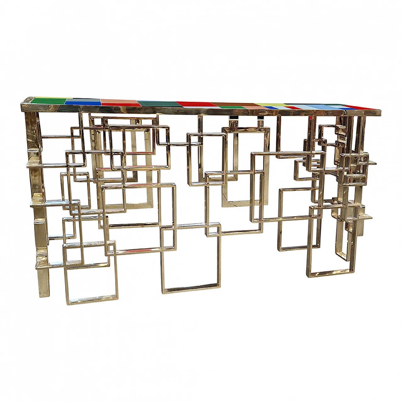 Console in chrome-gold steel and Murano glass top, 1990s 2