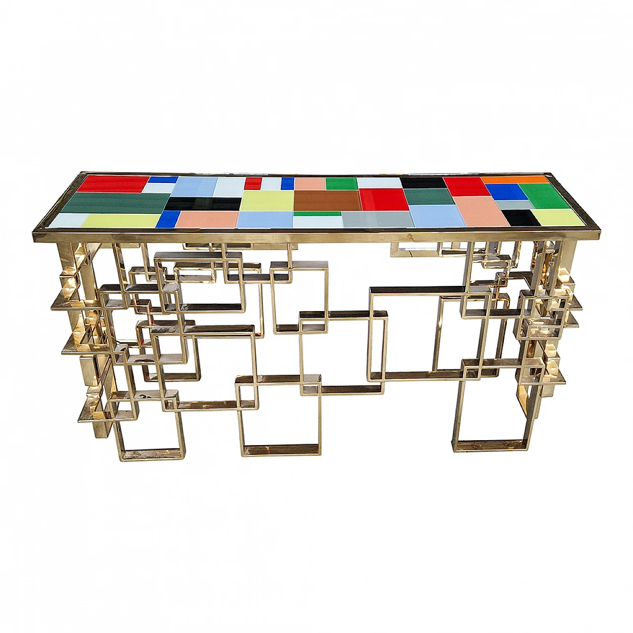 Console in chrome-gold steel and Murano glass top, 1990s 4