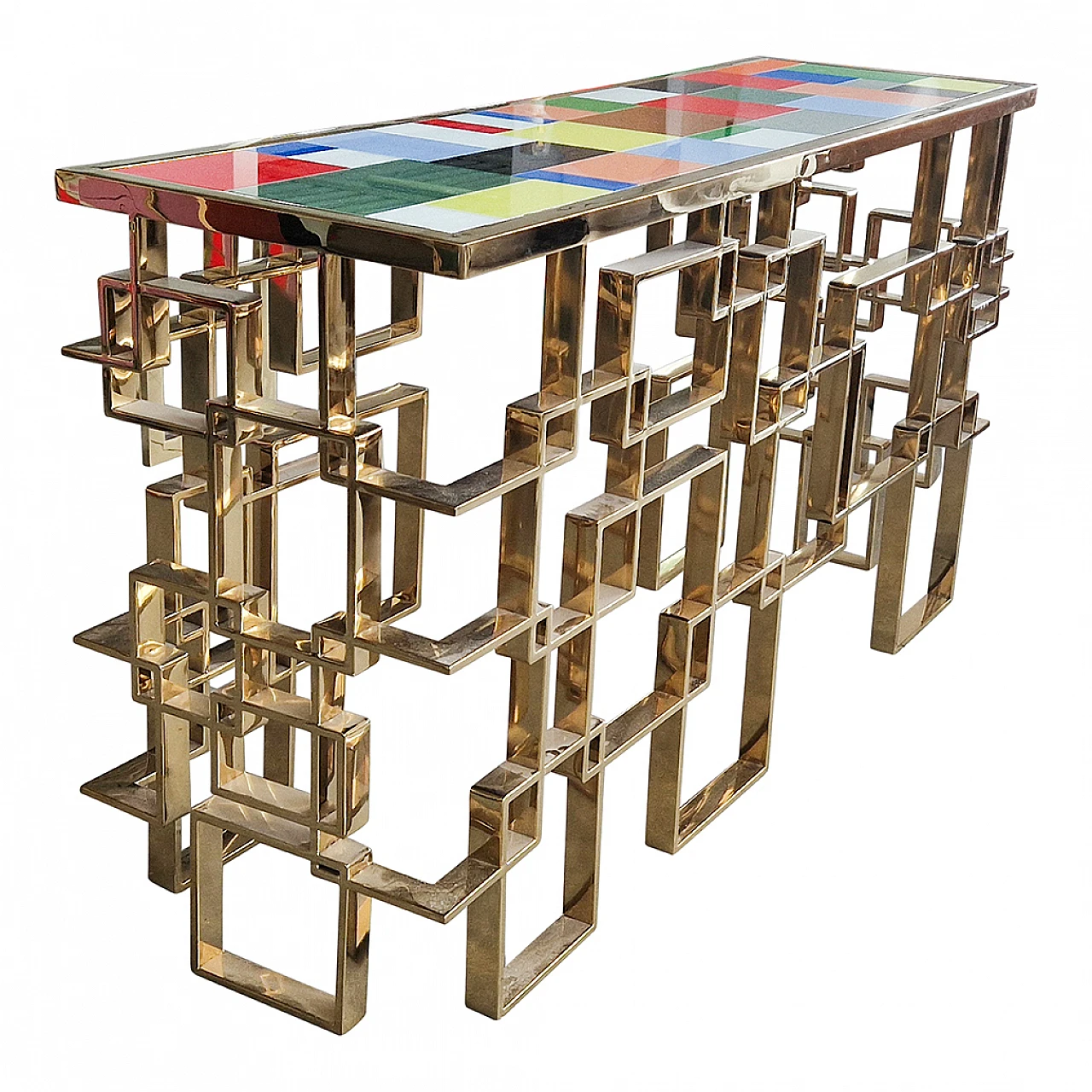 Console in chrome-gold steel and Murano glass top, 1990s 6