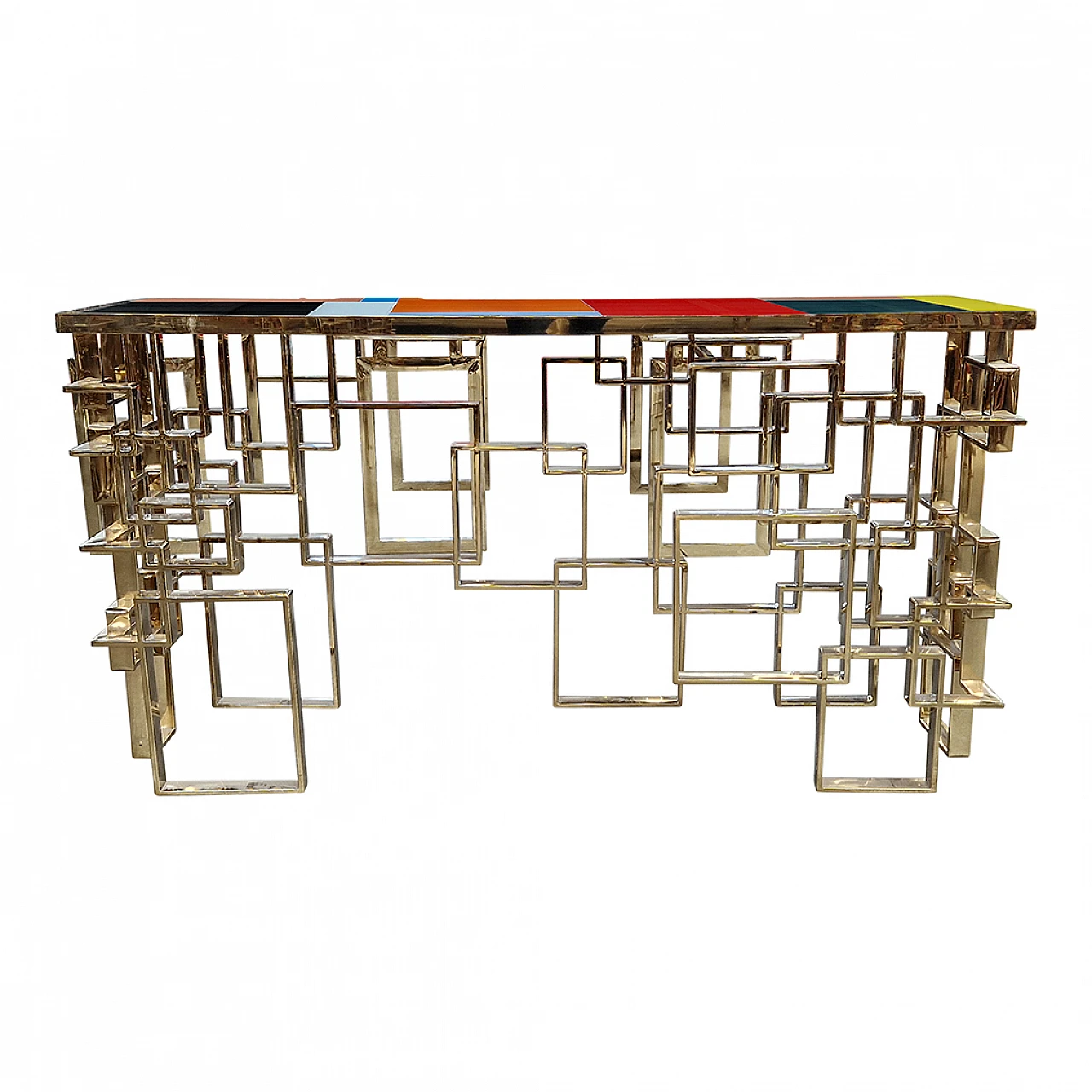 Gilded steel console table with Murano glass top, 1990s 1