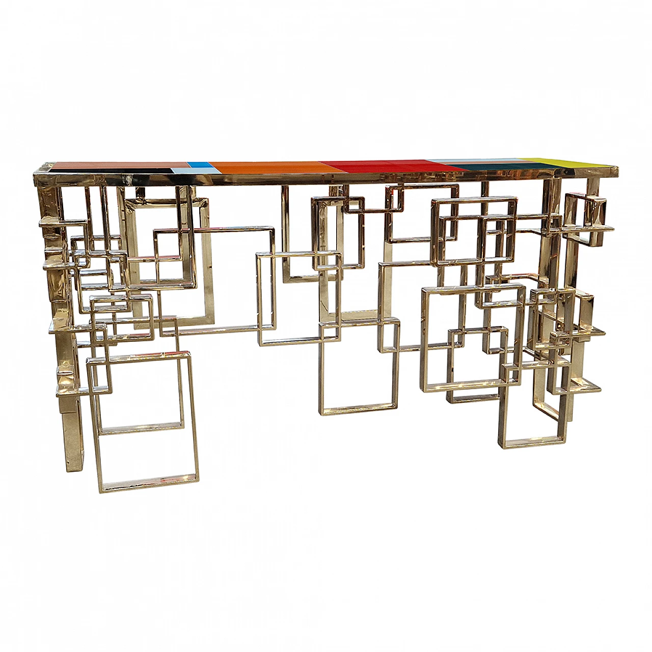 Gilded steel console table with Murano glass top, 1990s 2