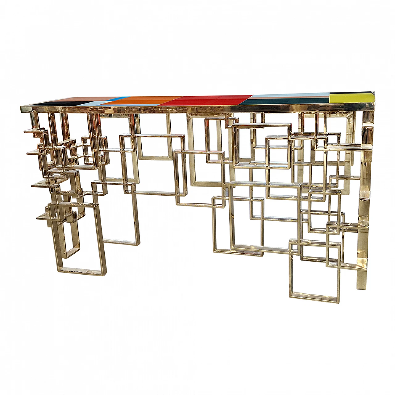 Gilded steel console table with Murano glass top, 1990s 3