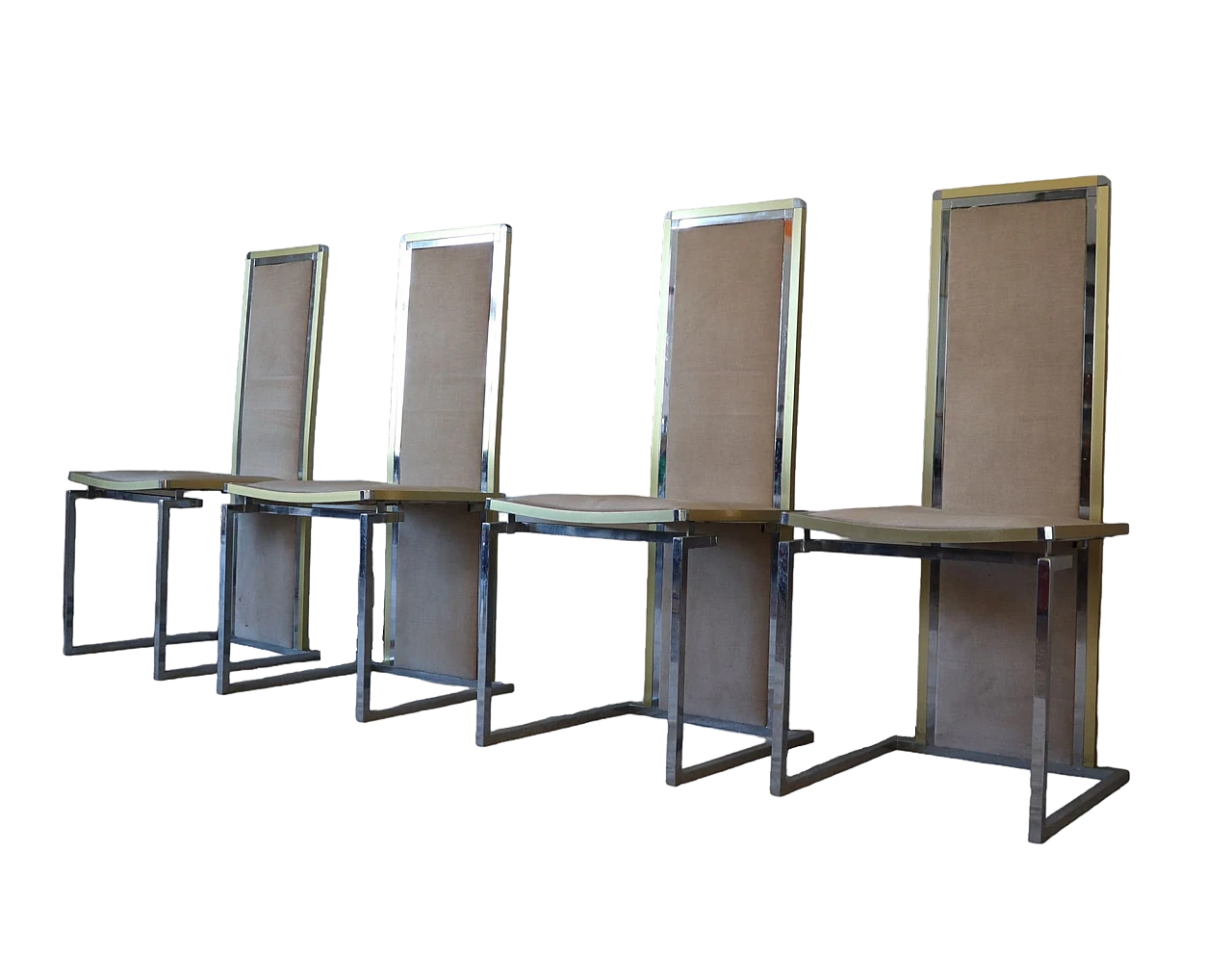 4 Chairs in steel, brass and fabric by Romeo Rega, 1970s 8