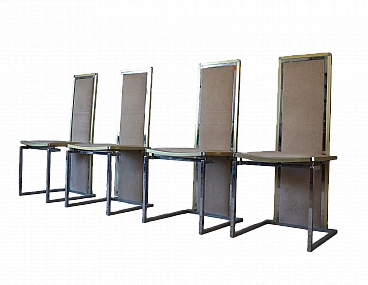4 Chairs in steel, brass and fabric by Romeo Rega, 1970s
