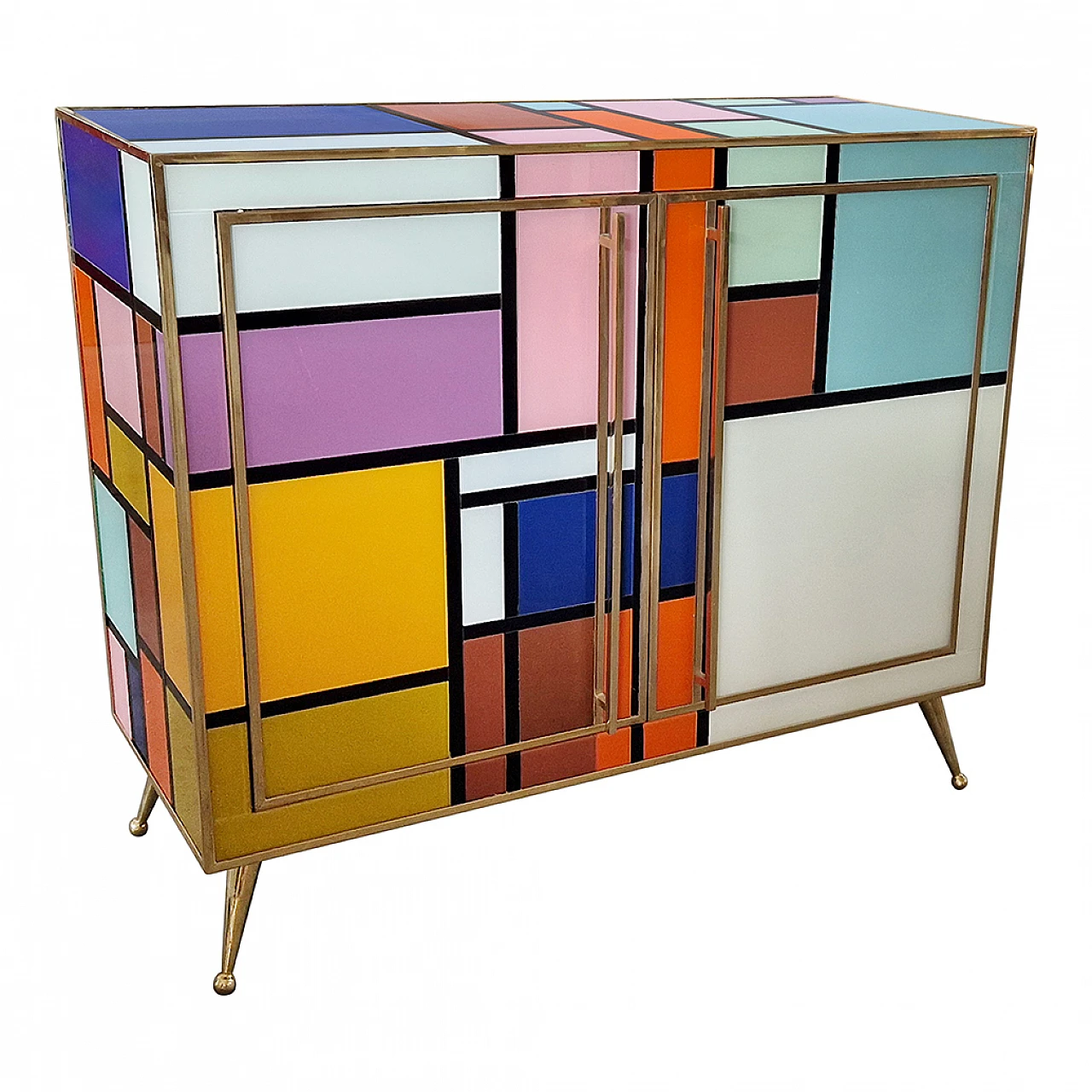 Illuminated two-door glass sideboard, 1980s 4