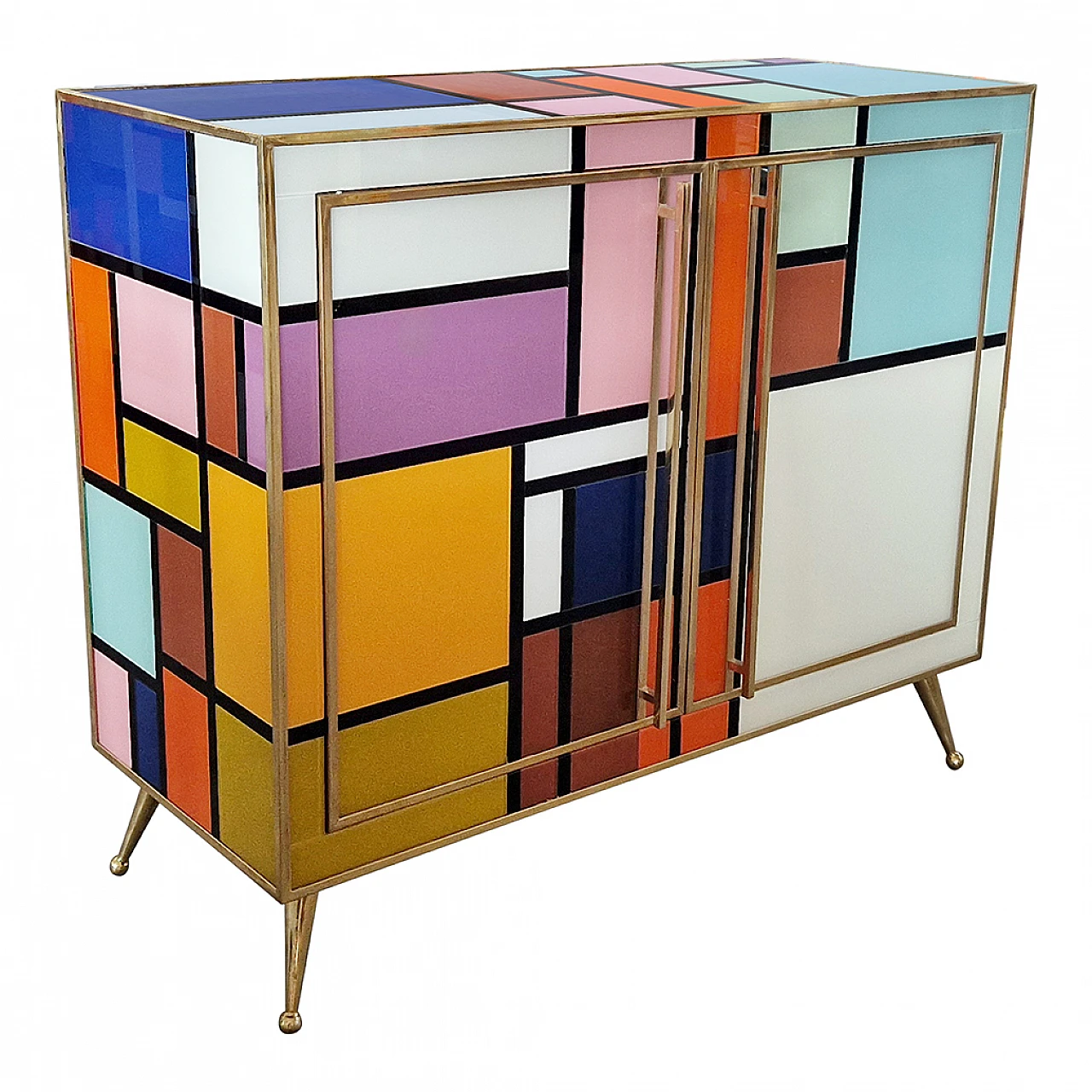 Illuminated two-door glass sideboard, 1980s 5