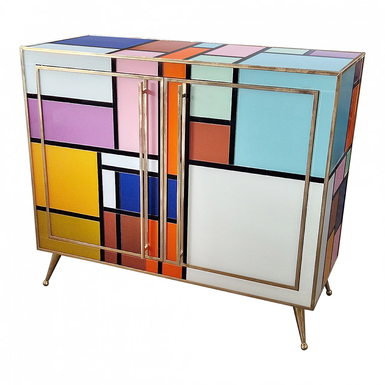 Illuminated two-door glass sideboard, 1980s 6