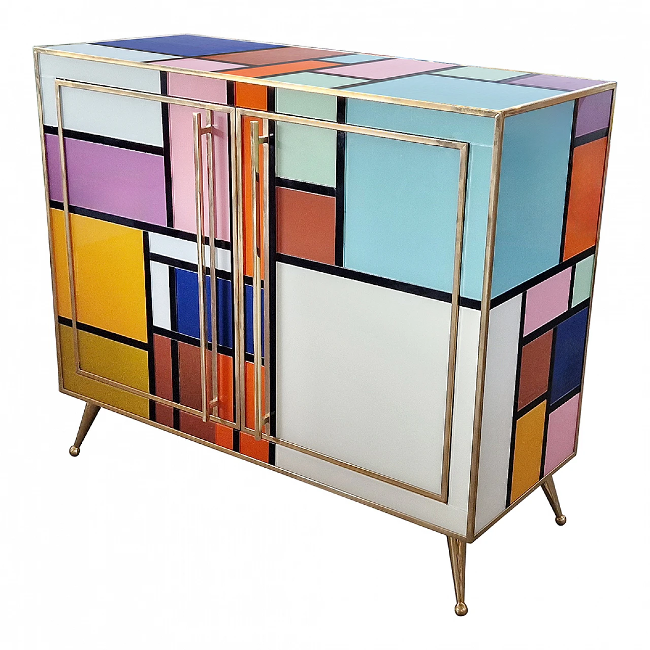 Illuminated two-door glass sideboard, 1980s 7