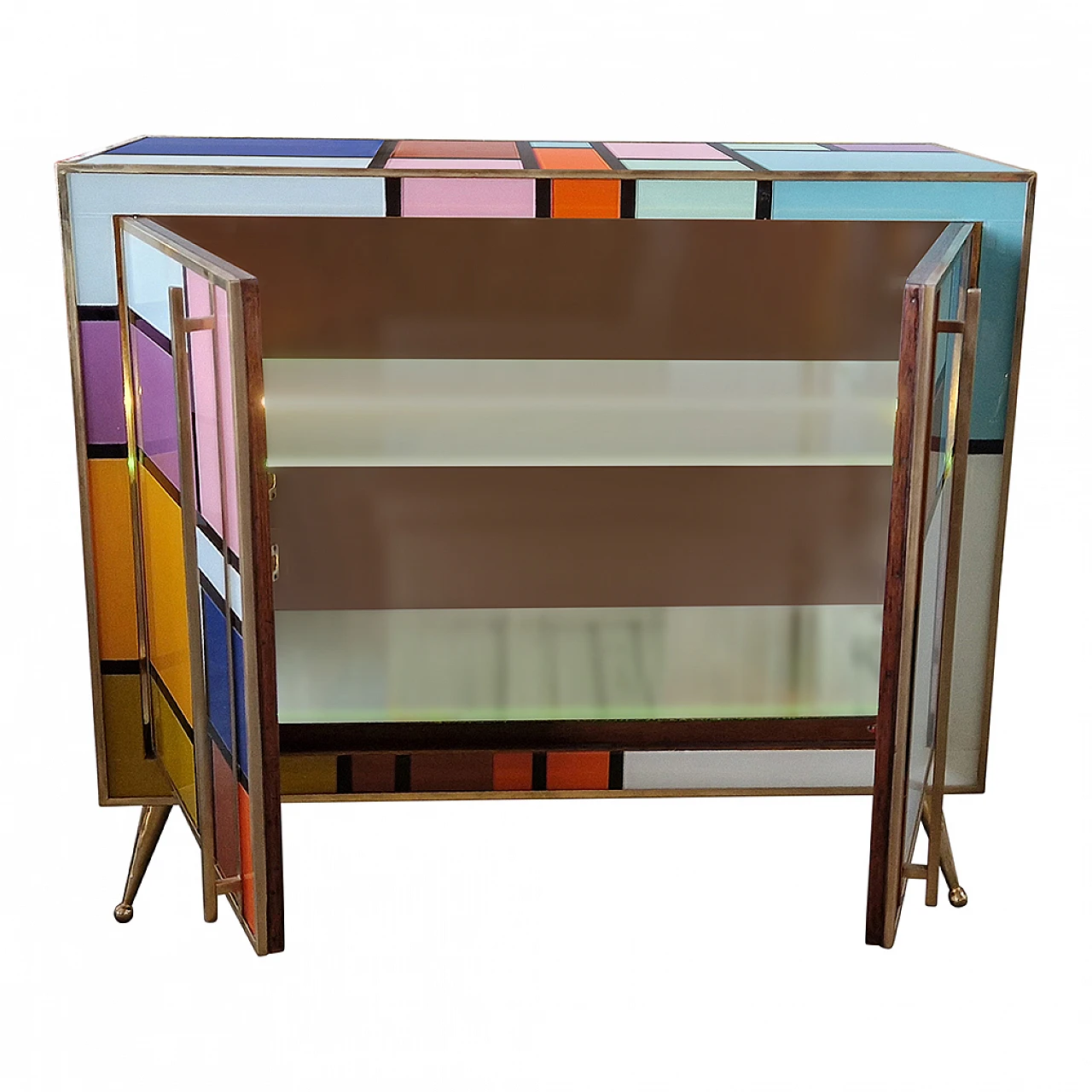 Illuminated two-door glass sideboard, 1980s 10