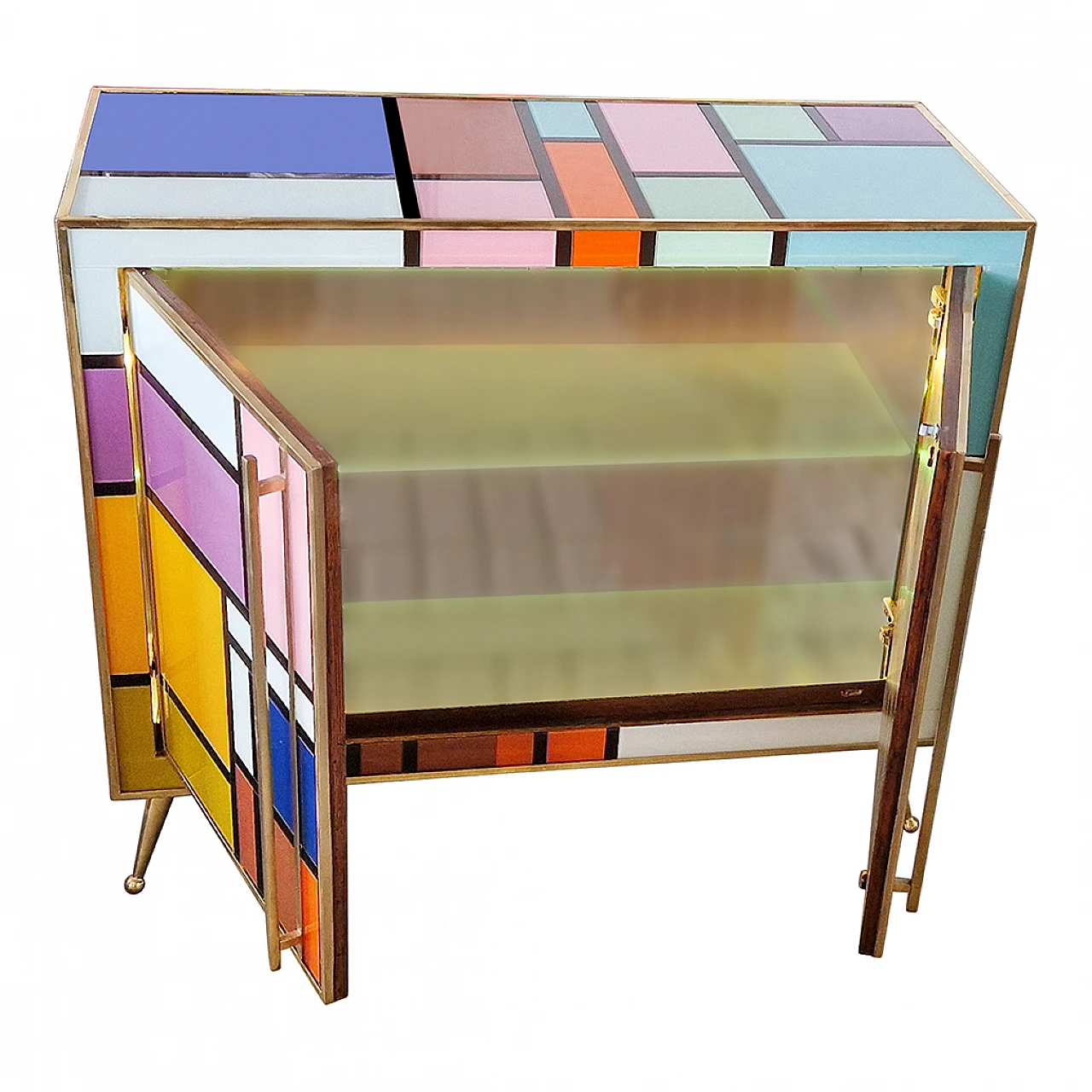 Illuminated two-door glass sideboard, 1980s 11