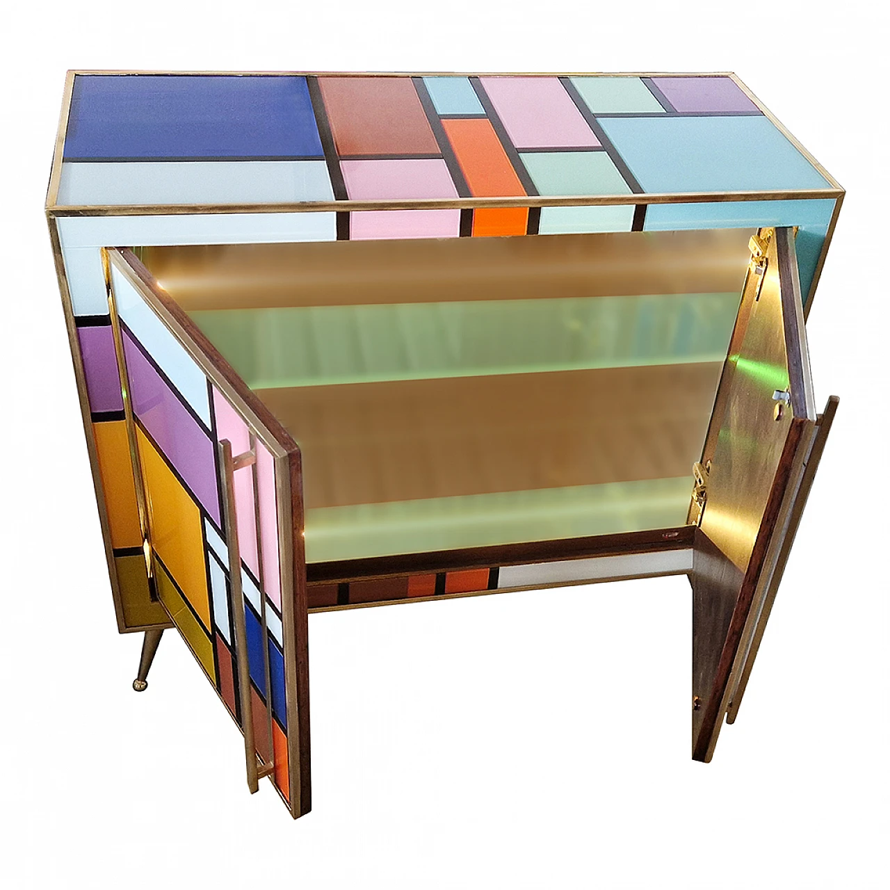 Illuminated two-door glass sideboard, 1980s 12