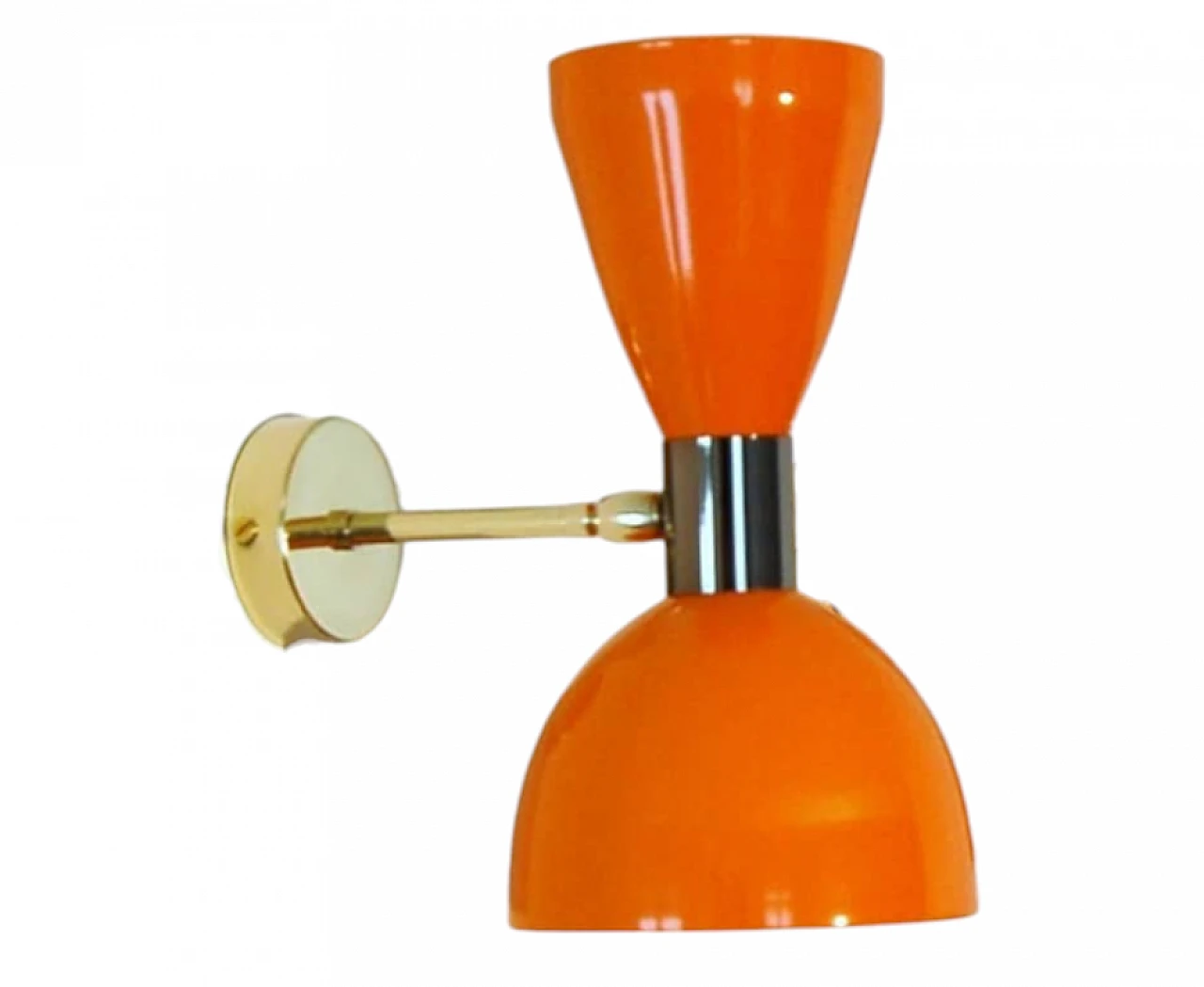 Orange lacquered metal double lampshade wall light 1