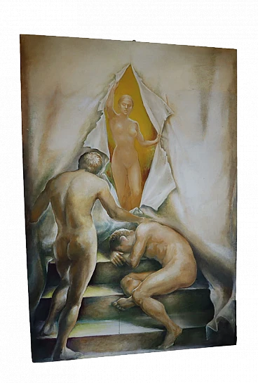 Male and female nudes, oil painting on canvas, 1990s