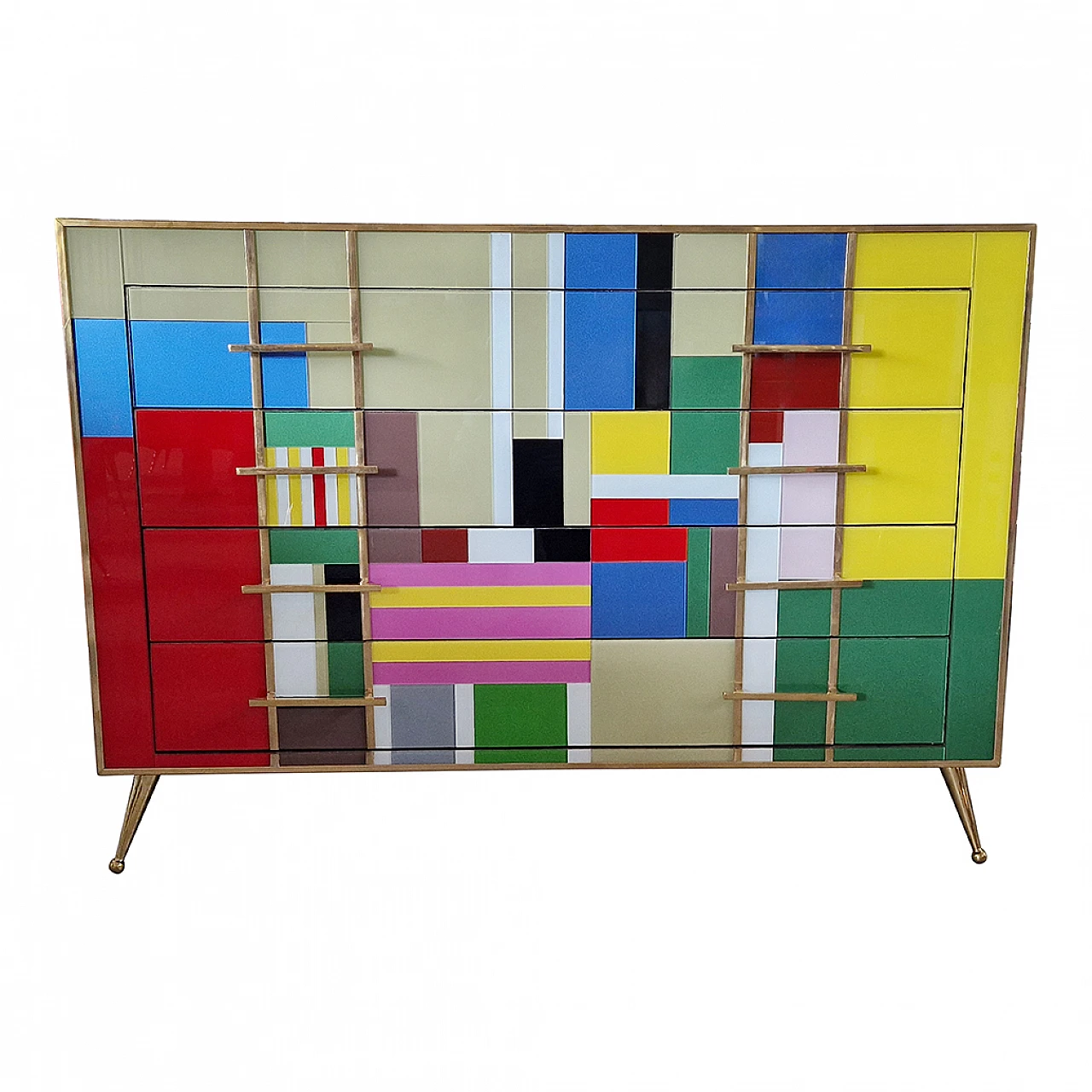 Four-drawer dresser in multicoloured Murano glass, 1980s 1