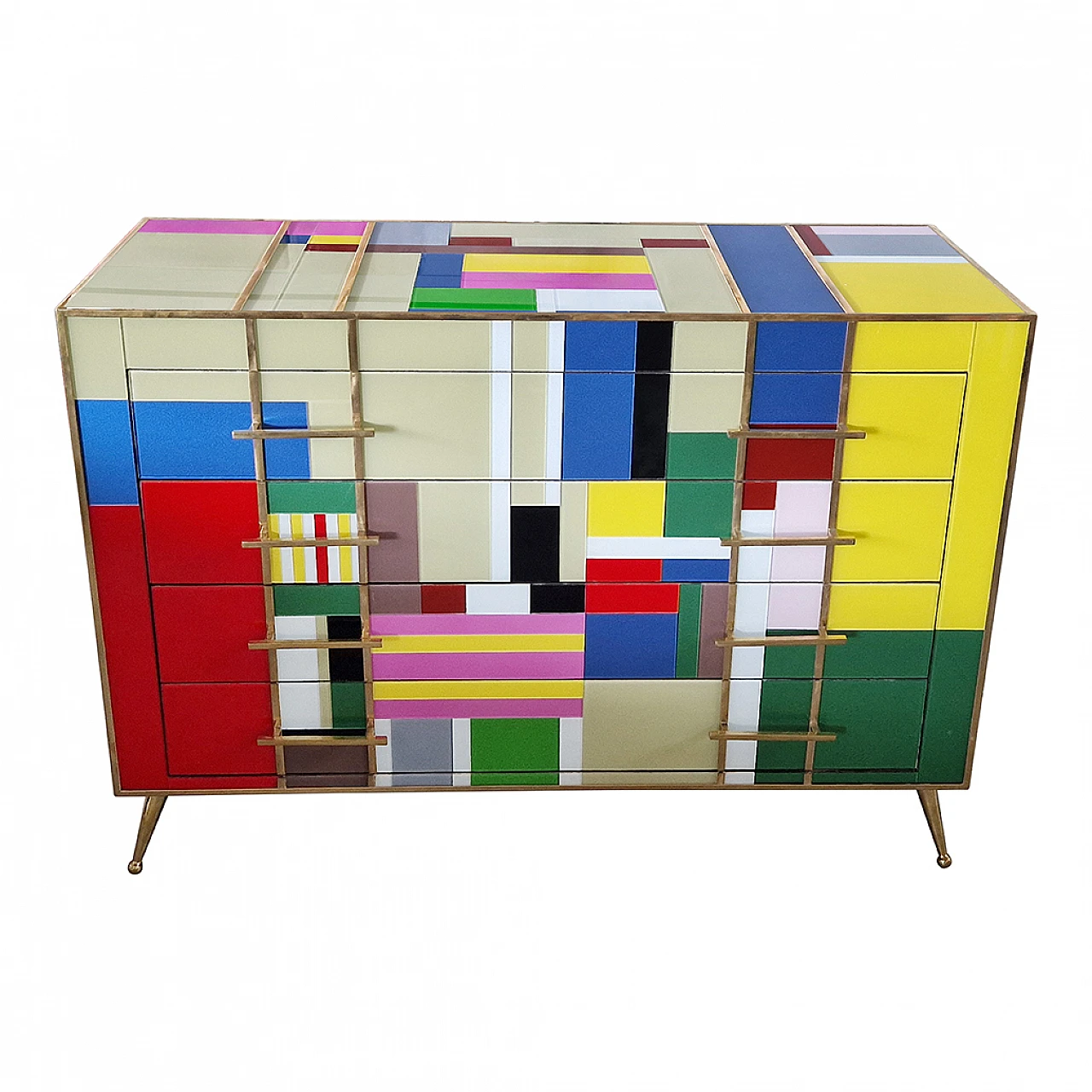 Four-drawer dresser in multicoloured Murano glass, 1980s 2