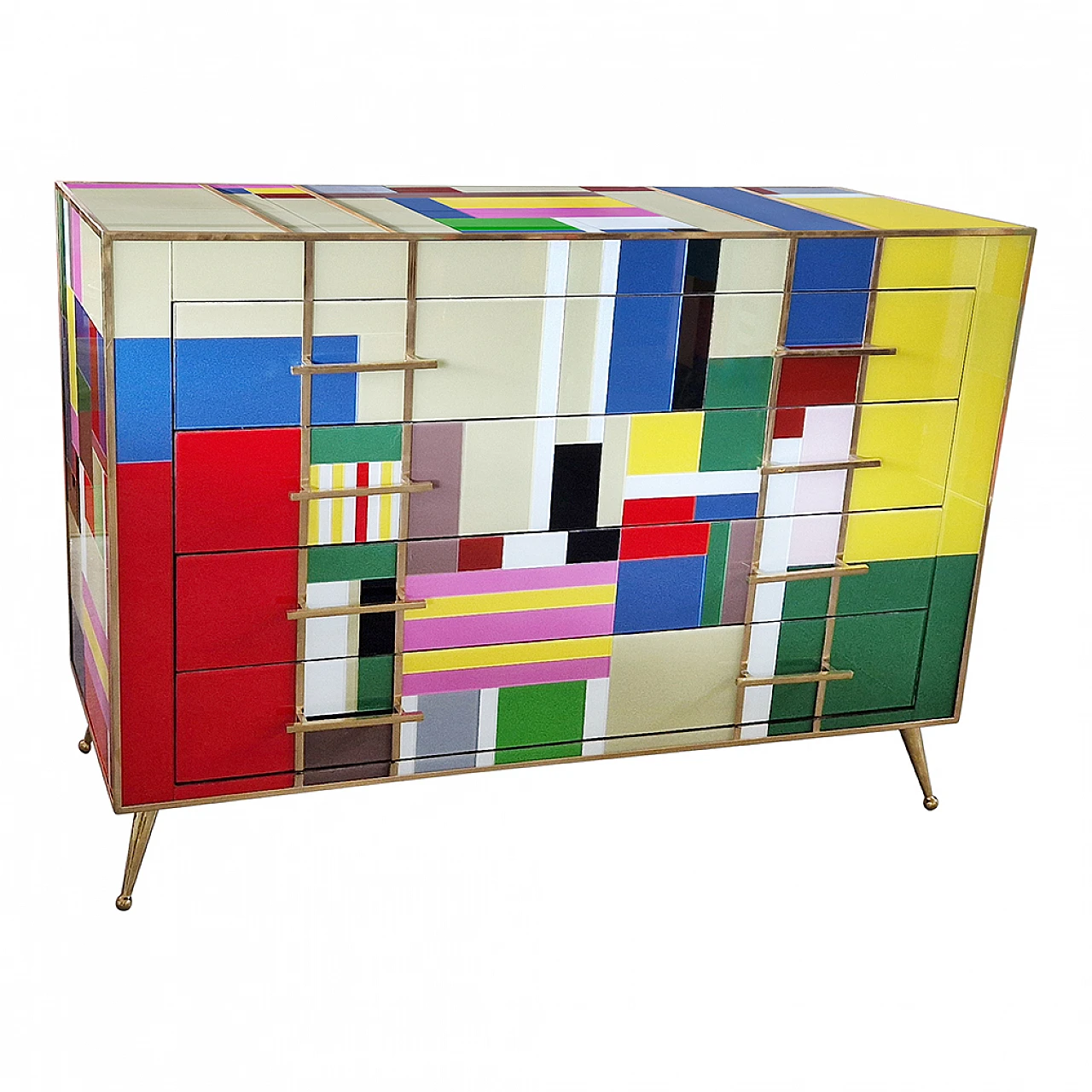 Four-drawer dresser in multicoloured Murano glass, 1980s 4