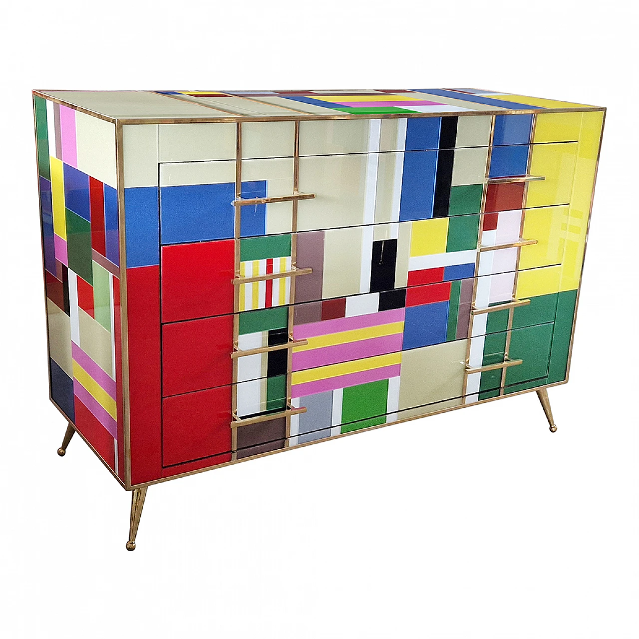 Four-drawer dresser in multicoloured Murano glass, 1980s 5