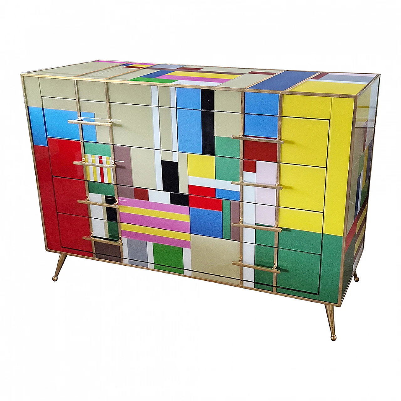 Four-drawer dresser in multicoloured Murano glass, 1980s 6