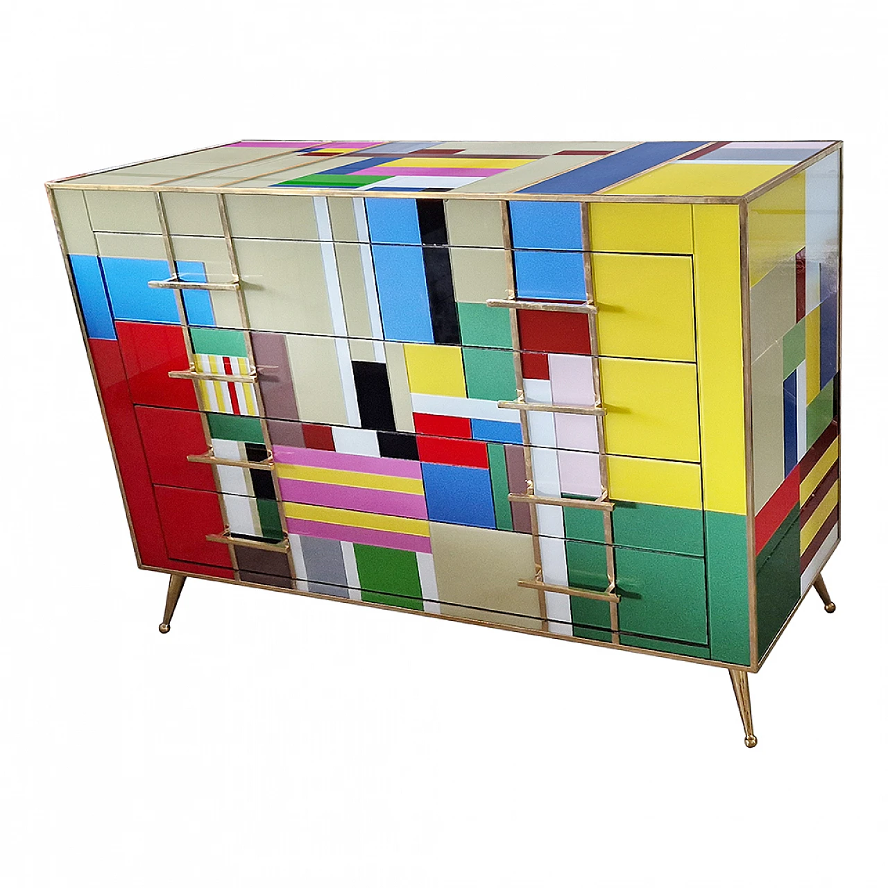 Four-drawer dresser in multicoloured Murano glass, 1980s 7