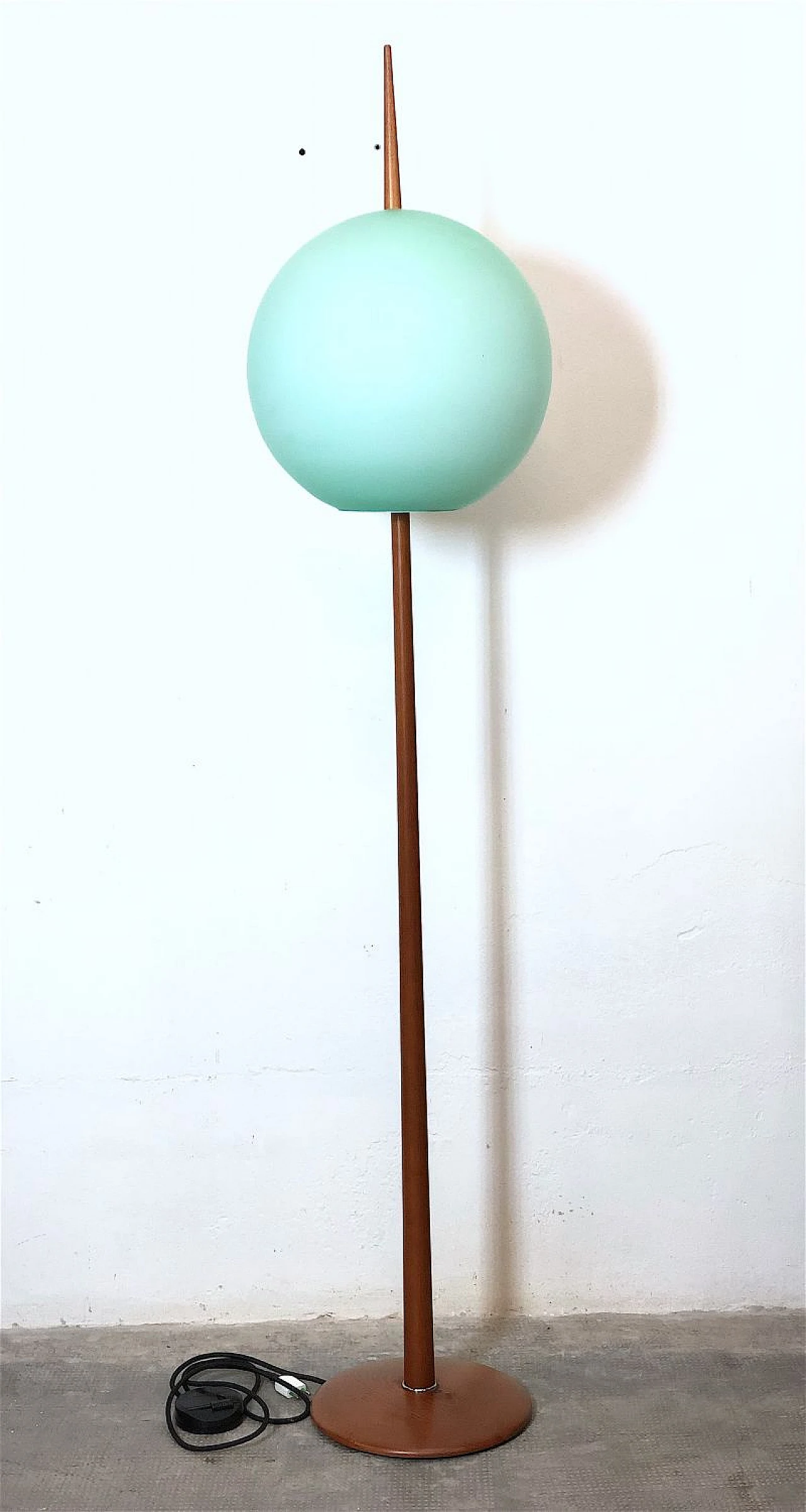 Cherry wood and glass floor lamp by Targhetti, 1970s 1