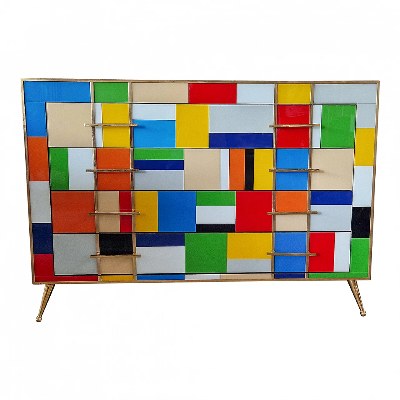 Multicoloured Murano glass and gilded brass dresser, 1980s 1