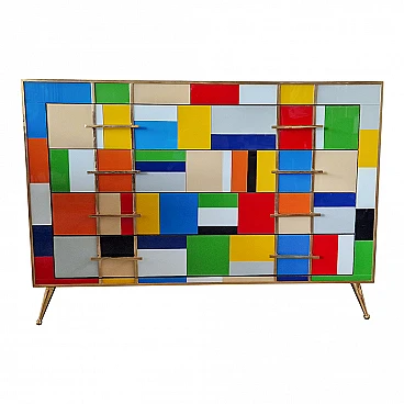 Multicoloured Murano glass and gilded brass dresser, 1980s