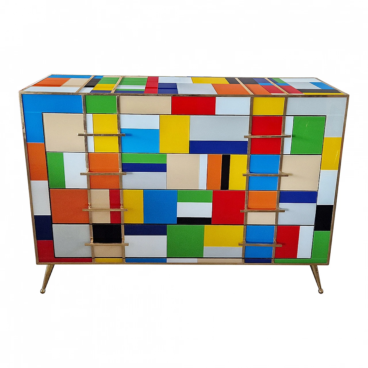 Multicoloured Murano glass and gilded brass dresser, 1980s 2