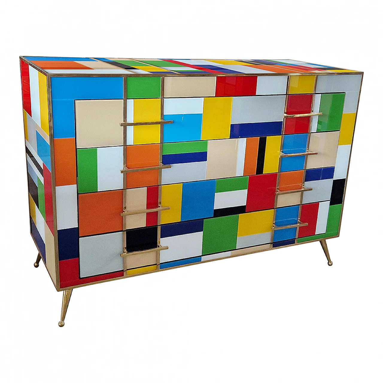 Multicoloured Murano glass and gilded brass dresser, 1980s 4