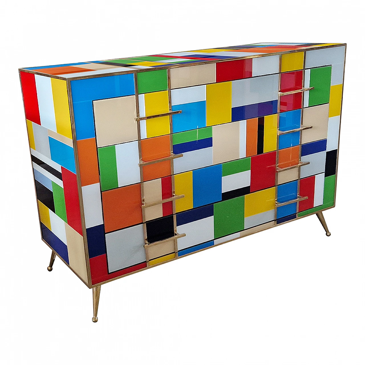 Multicoloured Murano glass and gilded brass dresser, 1980s 5