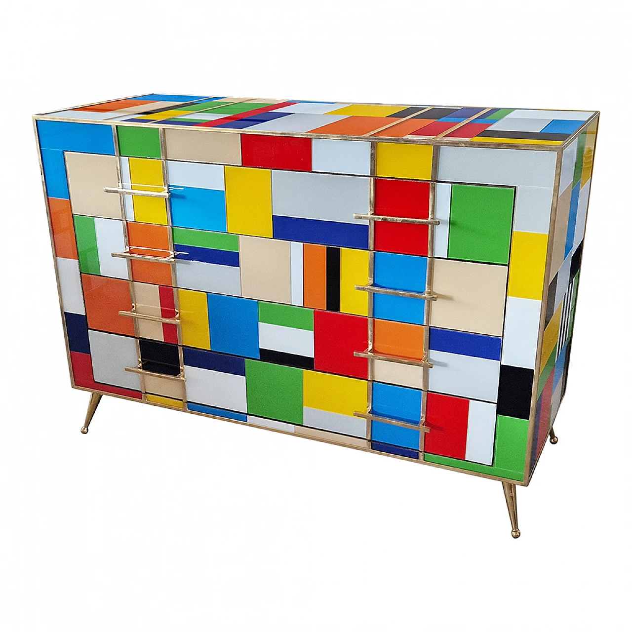 Multicoloured Murano glass and gilded brass dresser, 1980s 6