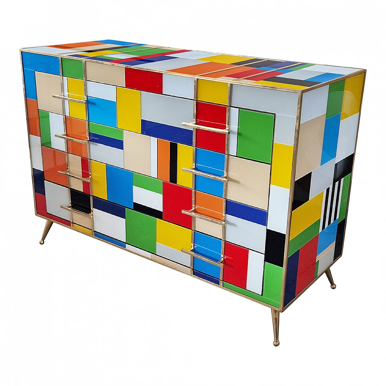 Multicoloured Murano glass and gilded brass dresser, 1980s 7