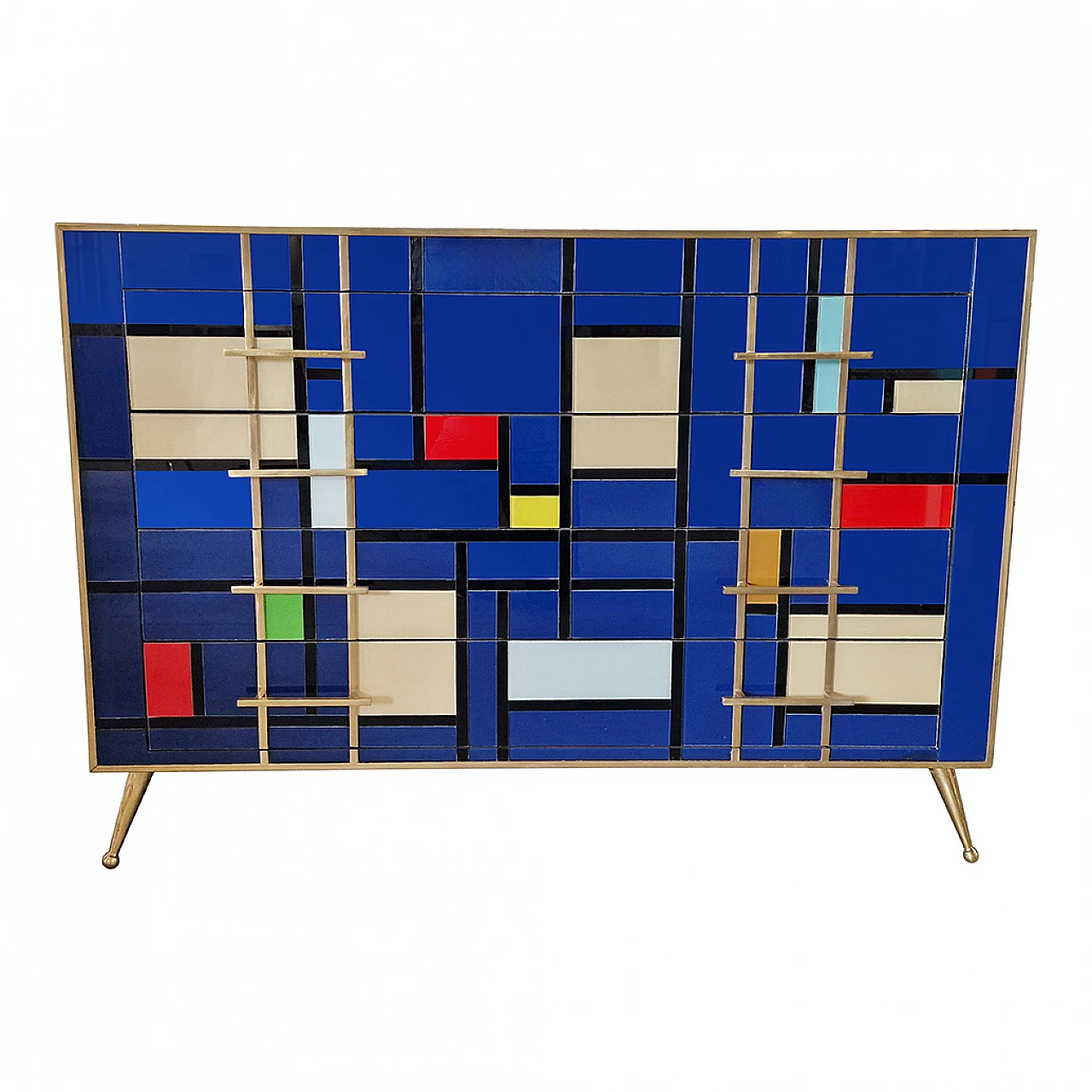 Four-drawer dresser in multicoloured blue Murano glass, 1980s 1