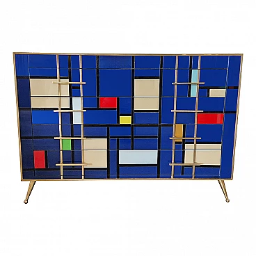 Four-drawer dresser in multicoloured blue Murano glass, 1980s