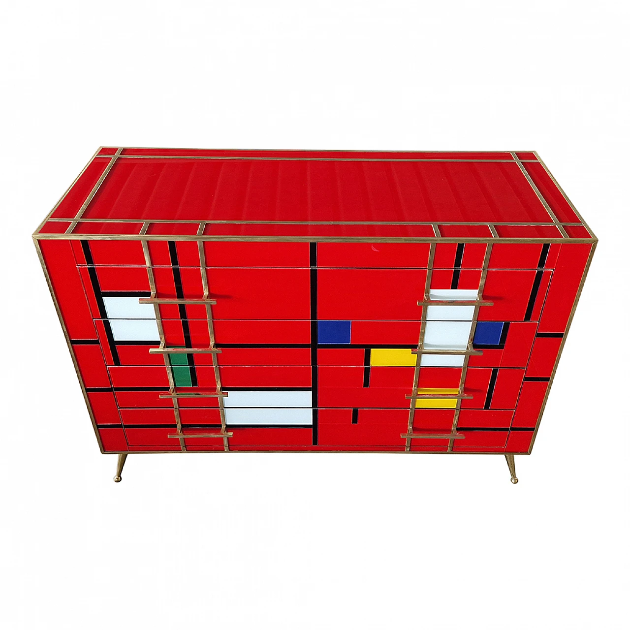 Four-drawer dresser in red multi-coloured Murano glass, 1980s 4