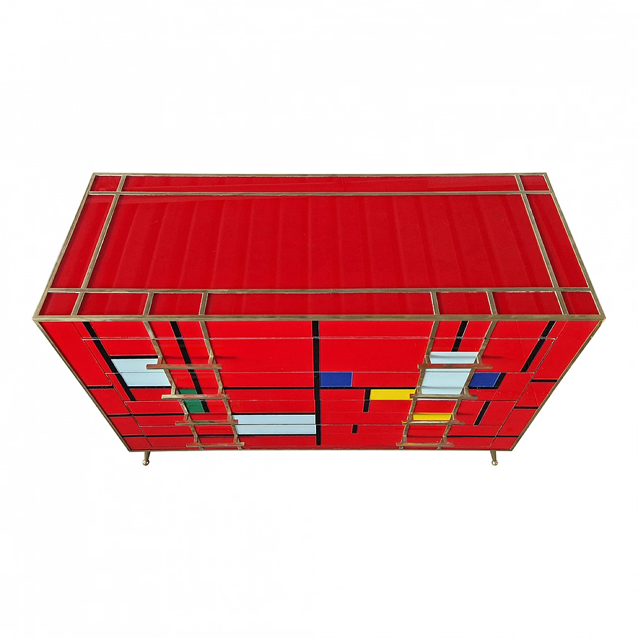 Four-drawer dresser in red multi-coloured Murano glass, 1980s 5