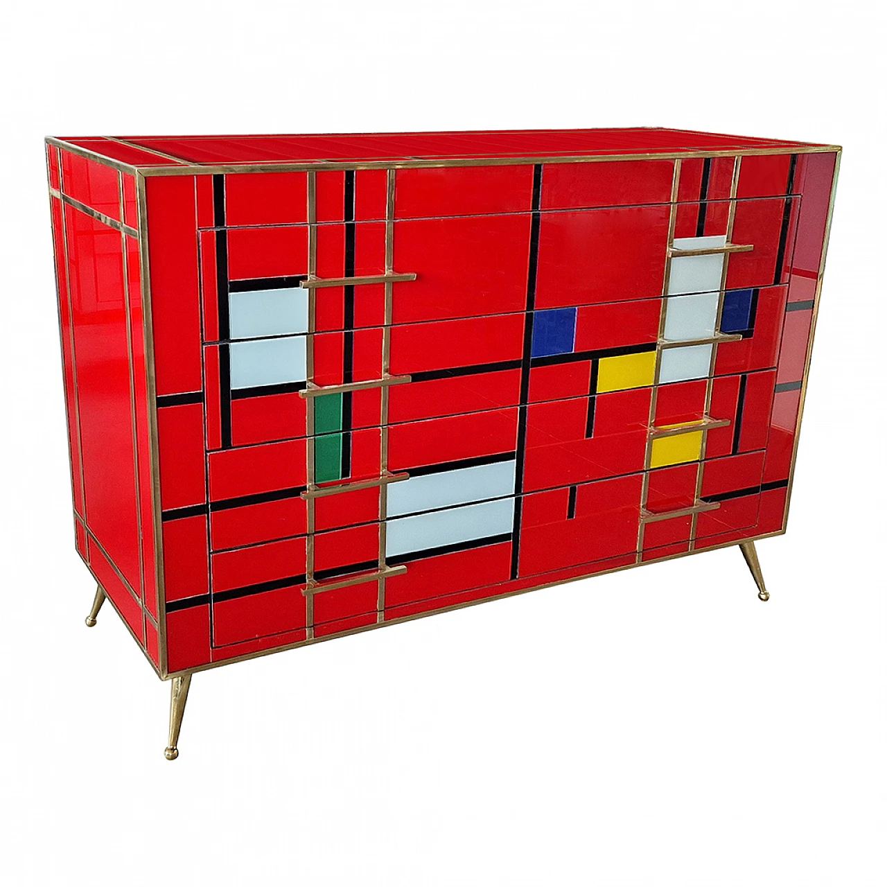 Four-drawer dresser in red multi-coloured Murano glass, 1980s 6