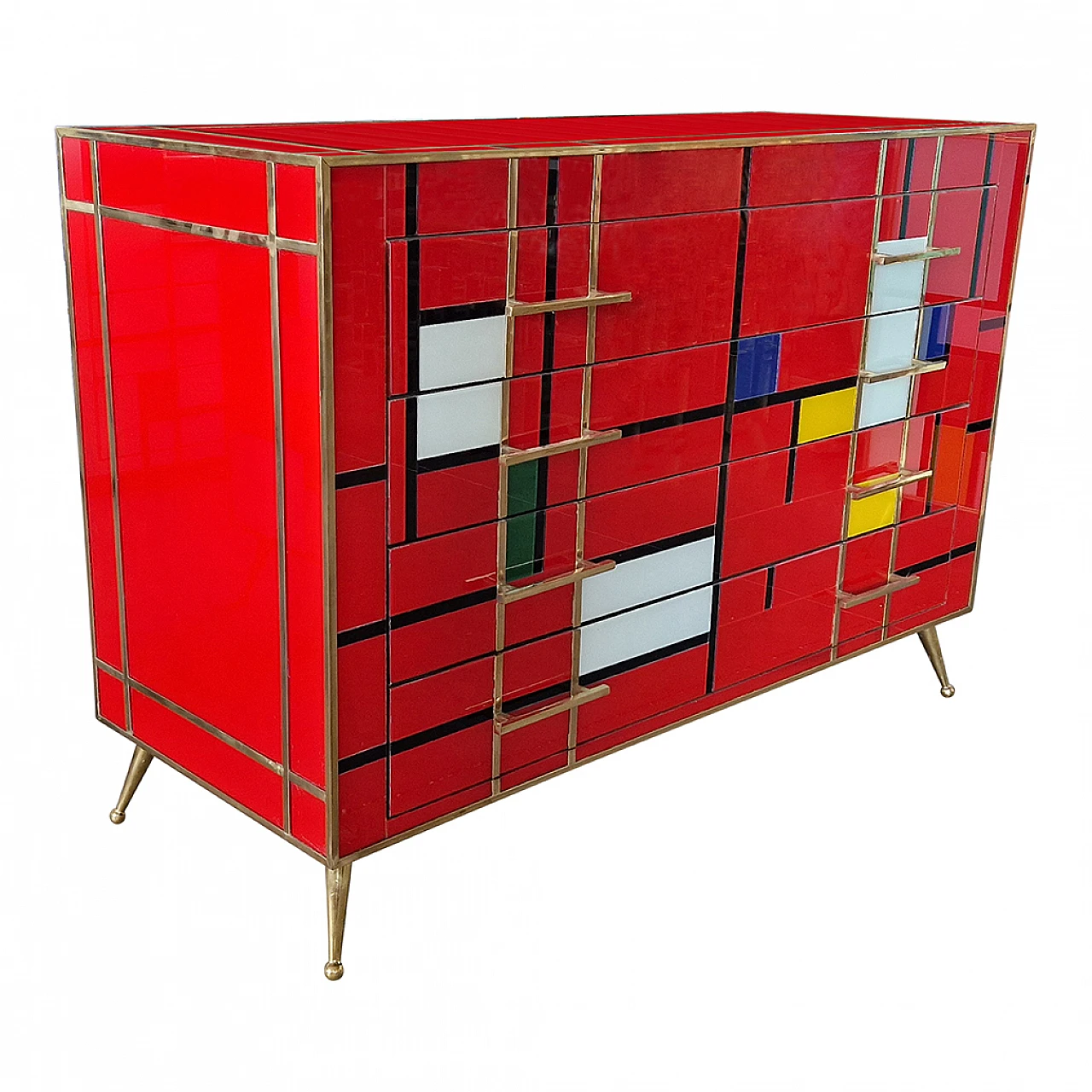 Four-drawer dresser in red multi-coloured Murano glass, 1980s 7