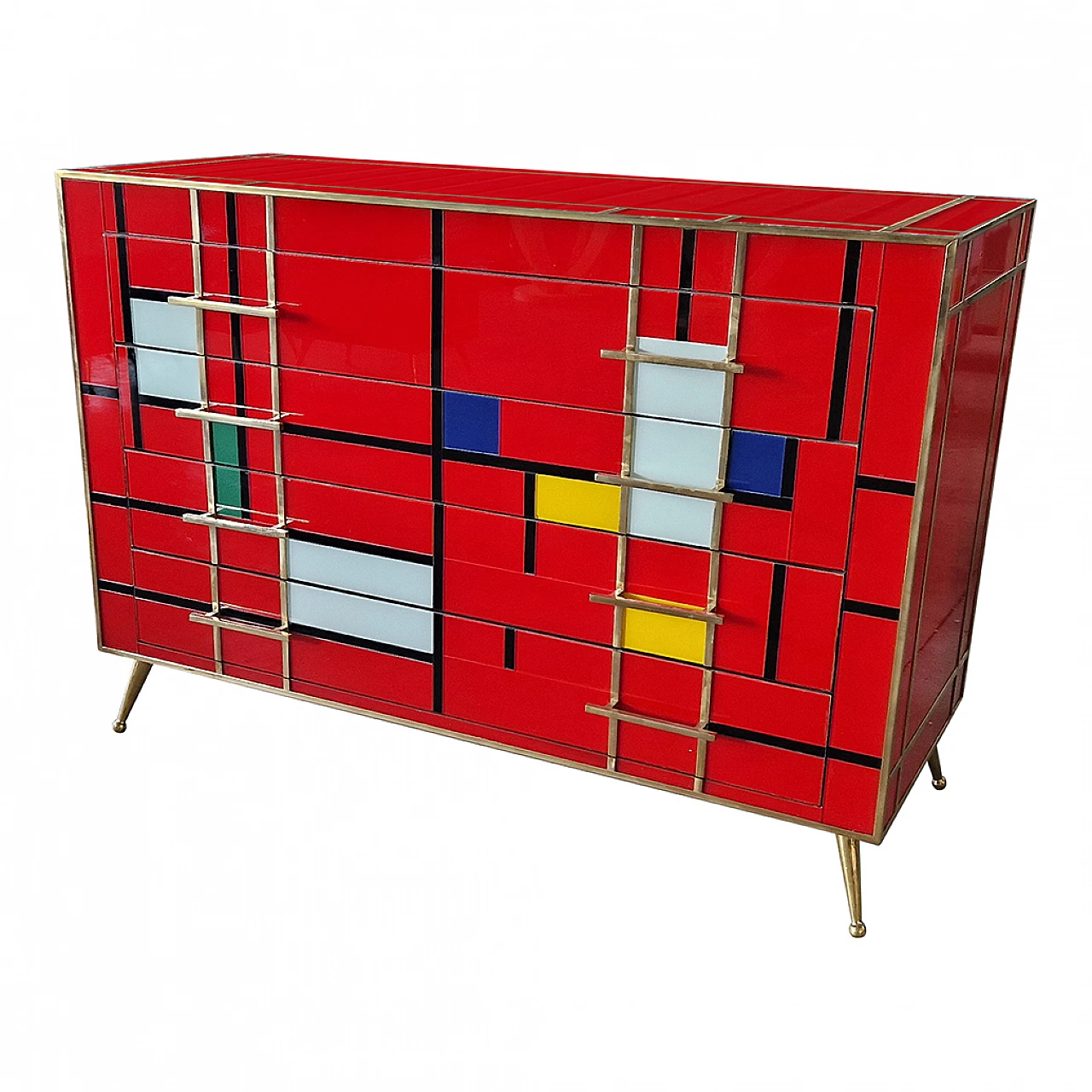 Four-drawer dresser in red multi-coloured Murano glass, 1980s 8