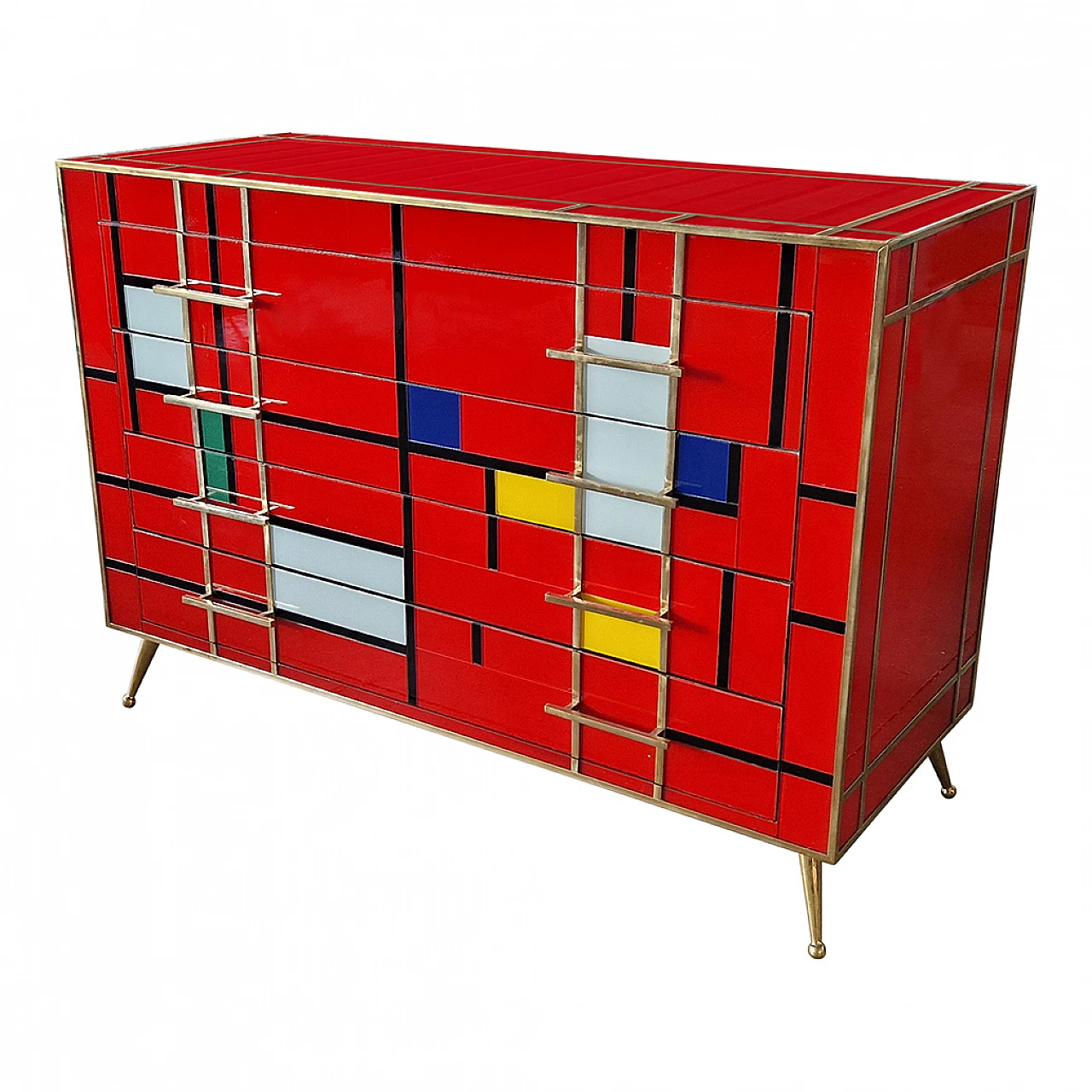 Four-drawer dresser in red multi-coloured Murano glass, 1980s 9