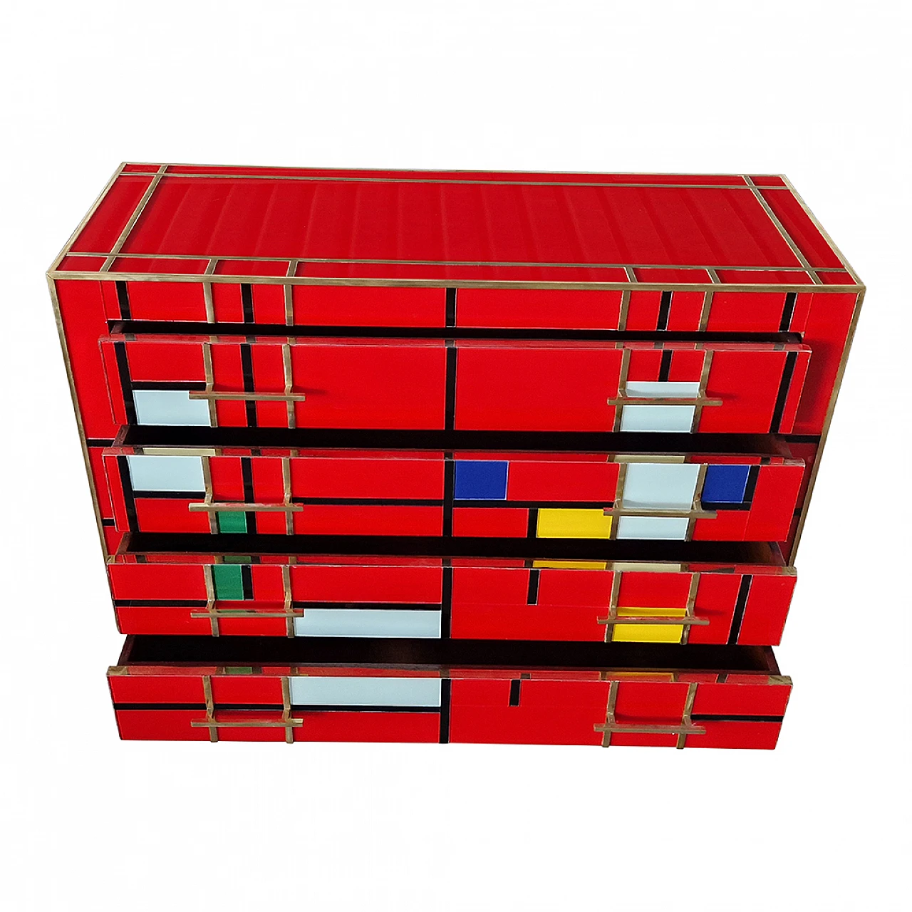 Four-drawer dresser in red multi-coloured Murano glass, 1980s 10