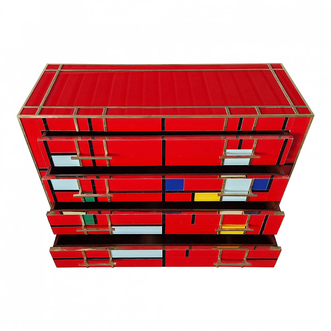 Four-drawer dresser in red multi-coloured Murano glass, 1980s 11