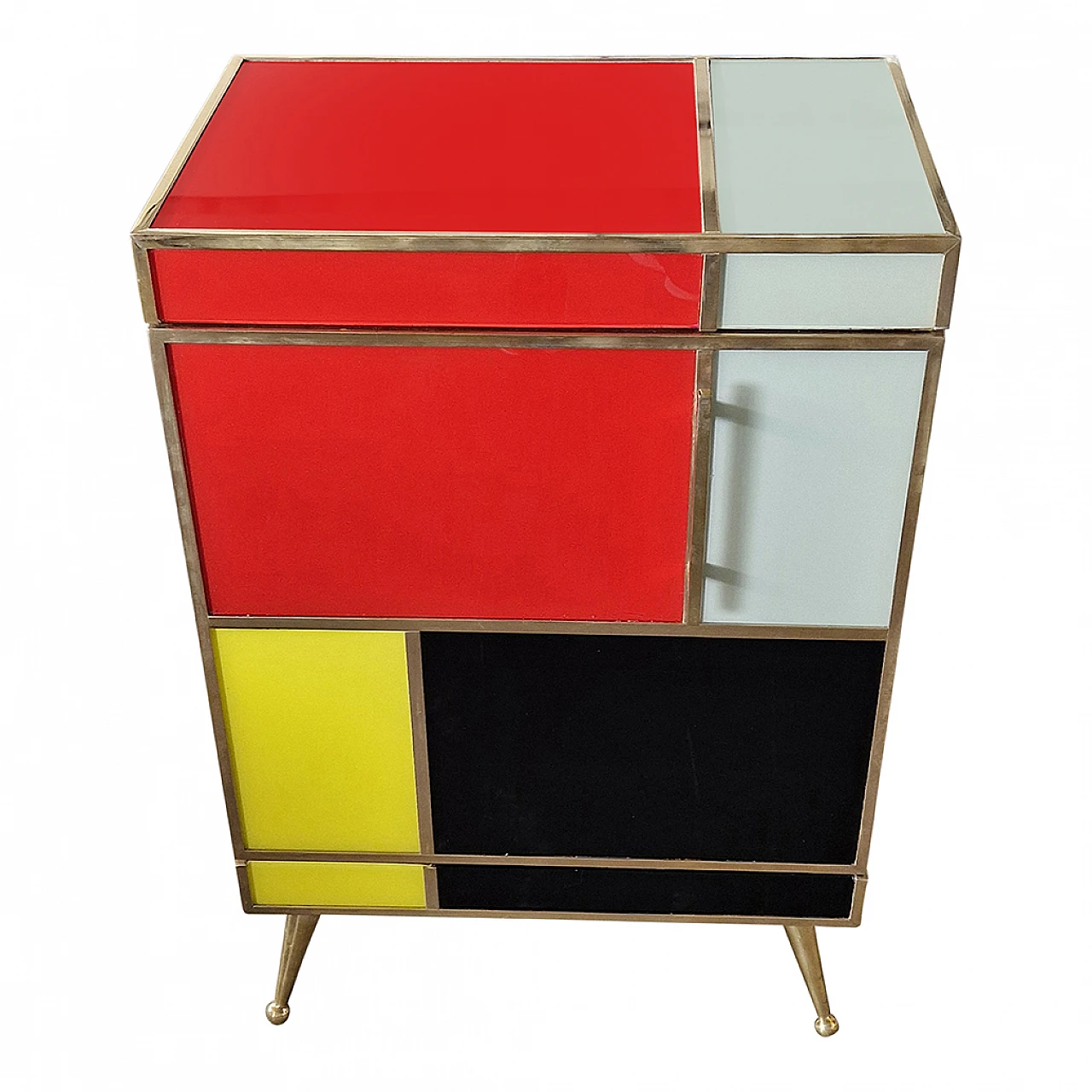 Pair of wooden and glass bedside tables in four colours, 1980s 4