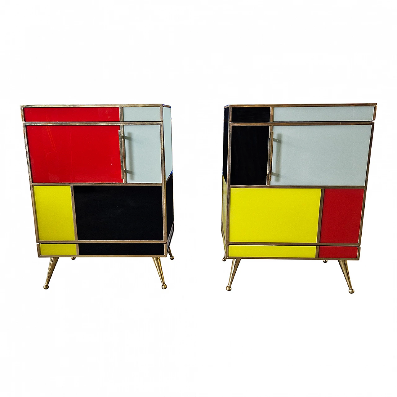 Pair of wooden and glass bedside tables in four colours, 1980s 5