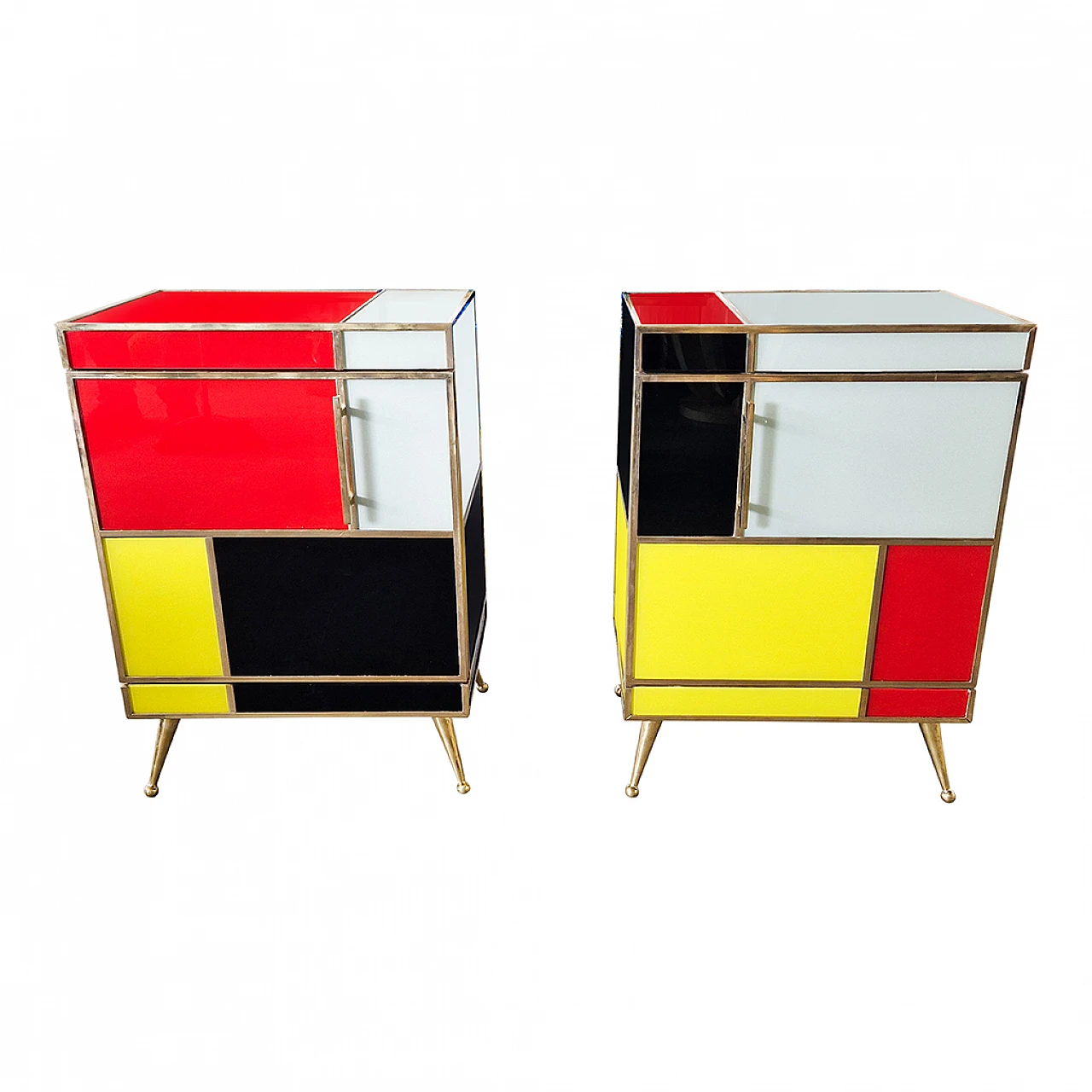 Pair of wooden and glass bedside tables in four colours, 1980s 6