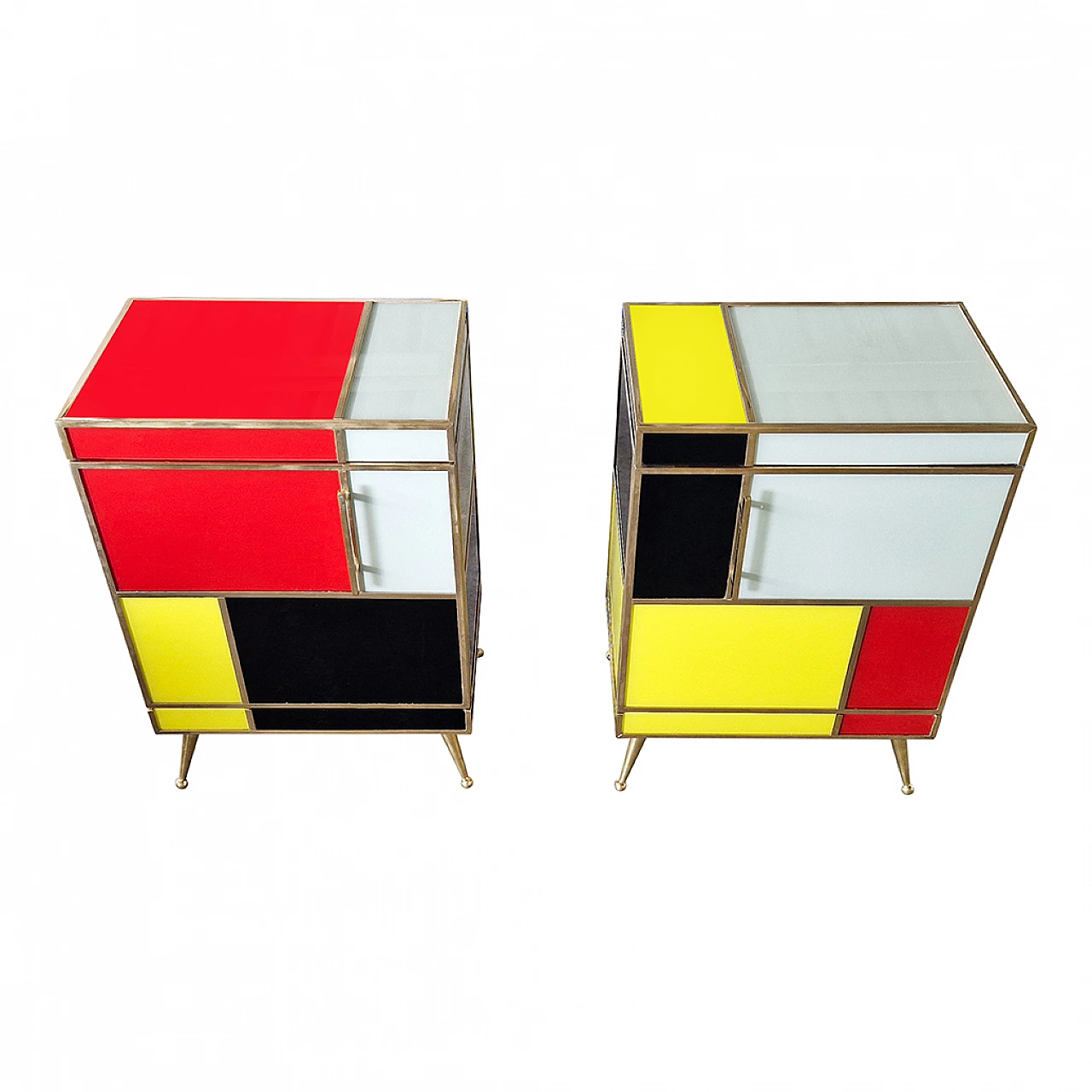 Pair of wooden and glass bedside tables in four colours, 1980s 7