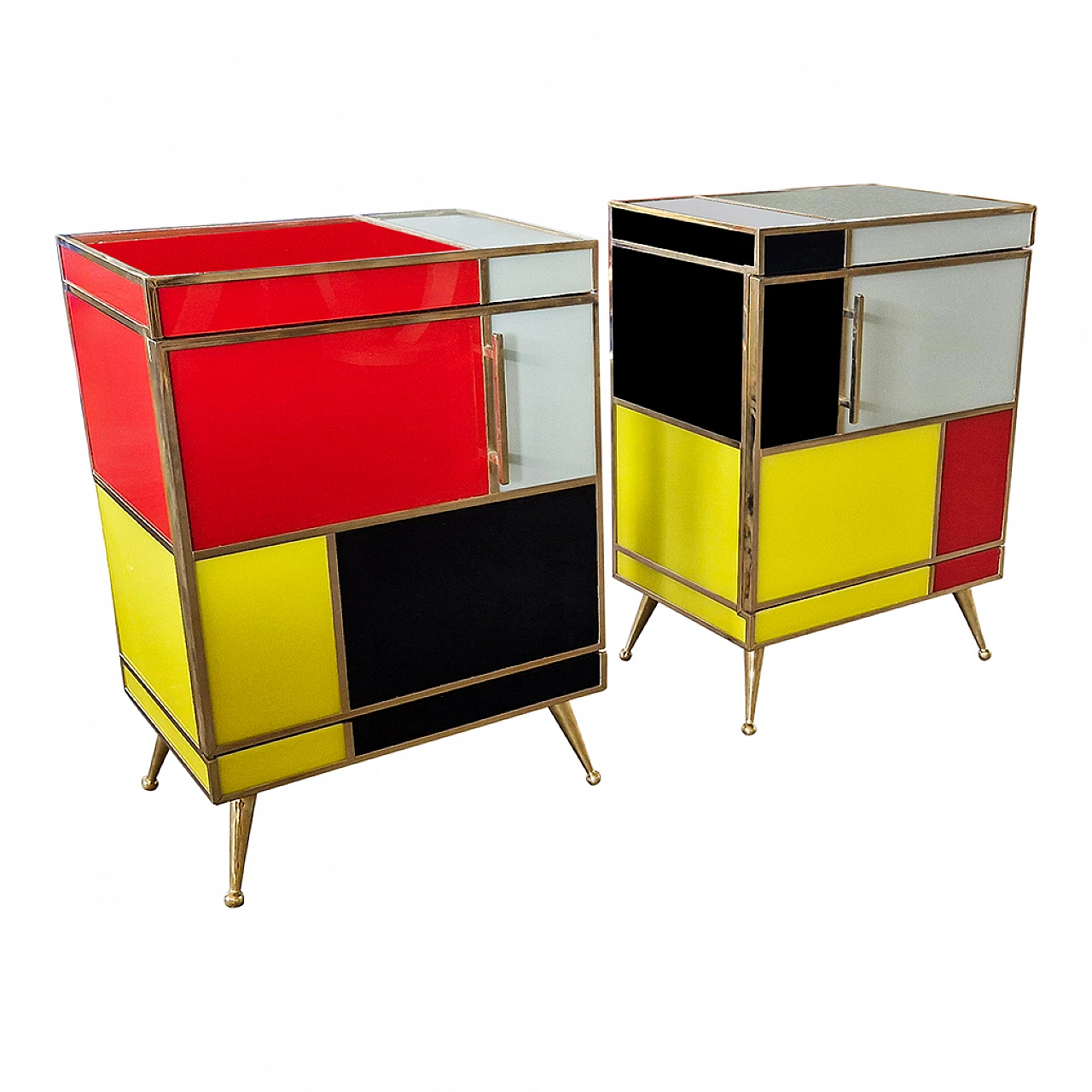 Pair of wooden and glass bedside tables in four colours, 1980s 8