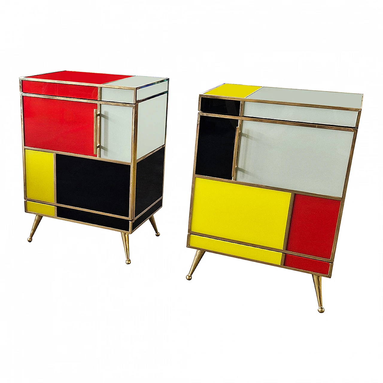 Pair of wooden and glass bedside tables in four colours, 1980s 10